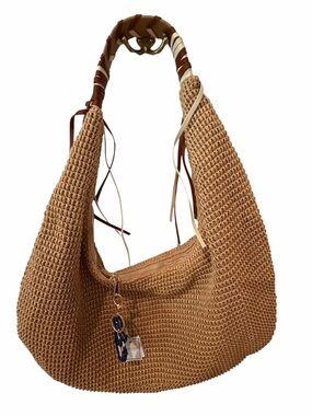 Shiraleah Chicago Tan Woven Hobo Shoulder Bag Anchor Keychain Large